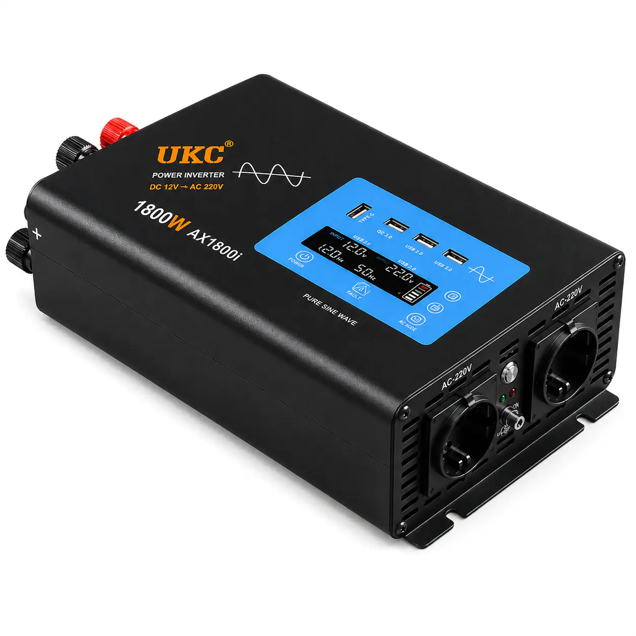 Купить оптом Преобразователь инвертор UKC AX1800i 1800W (чистый синус, LCD, Type-C, 2×USB 3.0) в Украине 