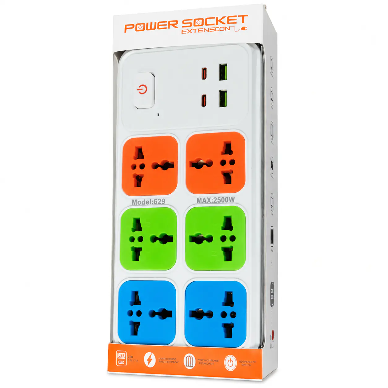 Купить оптом Удлинитель сетевой фильтр 2m 2500W (6РОЗ 2USB 1USB-C) N-629 в Украине 
