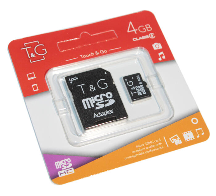 Купить оптом Карта памяти microSDHC 4GB class 4 T&G (с адаптером)