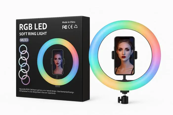 Купить оптом Кольцевая светодиодная лампа RGB LED 30 см (с зажимом для телефона) MJ33 в Украине 