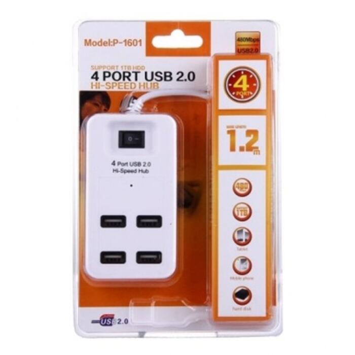 Купить оптом Хаб на 4 порта (USB 2.0) P-1601 с выключателем (1.2 м)