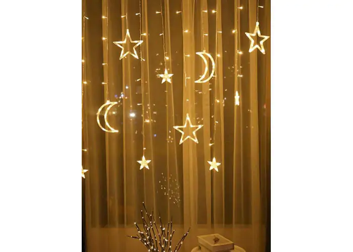 Купити оптом Купити Гірлянда штора Зірки з місяцем 3x0.7 метра Теплий білий (від сітки) оптом - ціна 516 грн в Україні , зображення 2