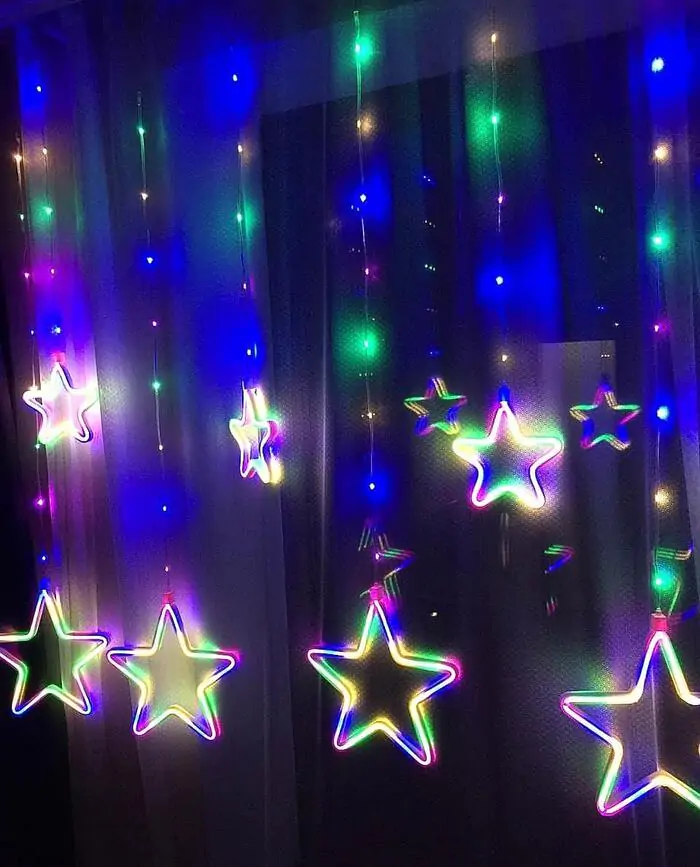 Купить оптом Гирлянда штора Звезды 3x0.8 метра Мультцветная (от сети) в Украине 