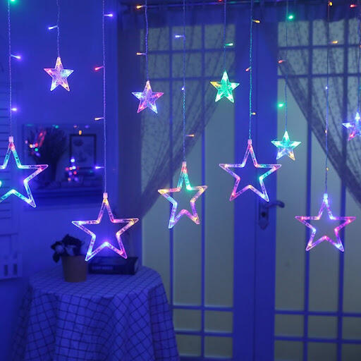 Купить оптом Гирлянда штора Звезды 3x0.8 метра Мультцветная RGB (от сети) в Украине, изображение 2