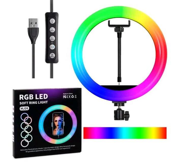 Купить оптом Кольцевая светодиодная лампа RGB LED 26 см (с зажимом для телефона) MJ26