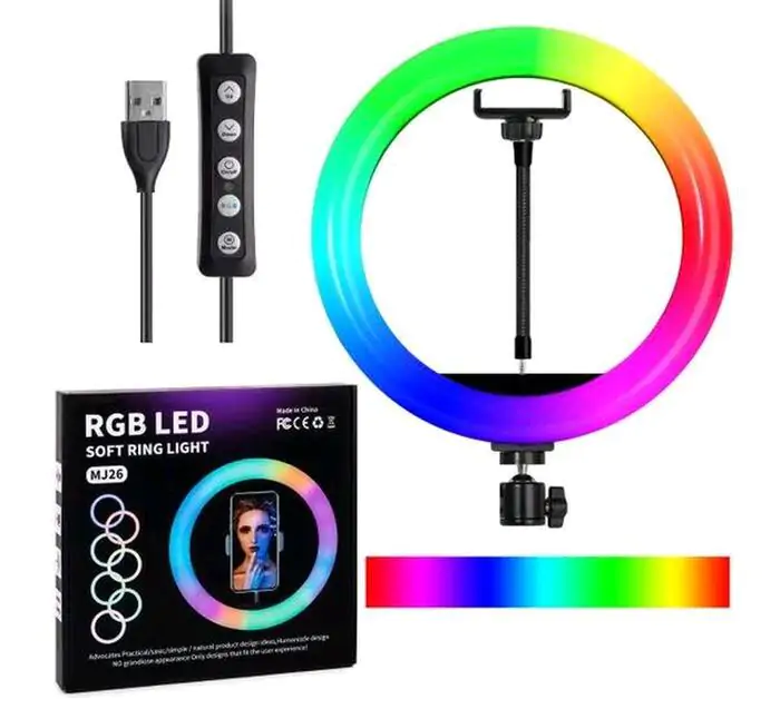 Купить оптом Кольцевая светодиодная лампа RGB LED 26 см (с зажимом для телефона) MJ26 в Украине , изображение 2