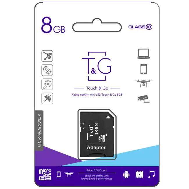 Купити оптом Купити Карта пам'яті microSDHC 8GB class 10 T&G (з адаптером) оптом - ціна 80 грн в Україні , зображення 2