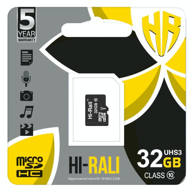 Купить оптом Карта памяти microSDHC (UHS-3) HI-RALI 32GB class 10 (без адаптера)