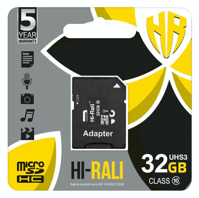 Купить оптом Карта памяти microSDHC (UHS-3) HI-RALI 32GB class 10 (с адаптером)