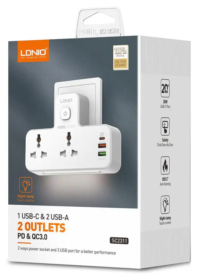 Купить оптом Удлинитель сетевой фильтр LDNIO SC2311 (2РОЗ 2USB 1USB-C) в Украине , изображение 2