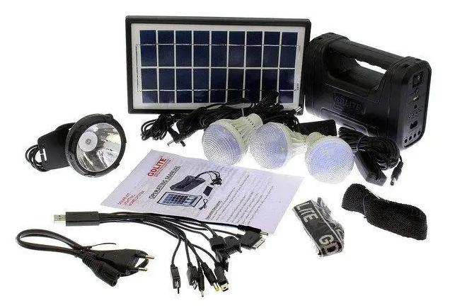 Купить оптом Кемпинговый фонарь солнечная система GDLITE GD-8007 (лампы+солненая панель+повербанк)