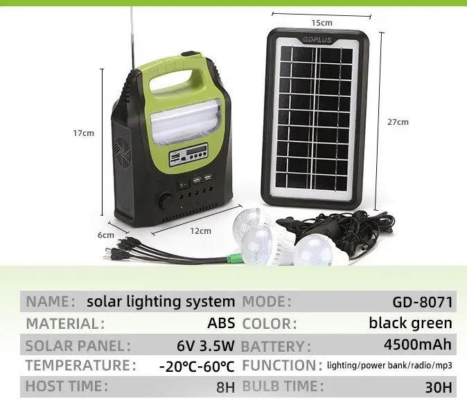 Купить оптом Кемпинговый фонарь солнечная система акб 6 Вольт GD-8071 (лампы+солнечная панель+повербанк+радио) в Украине, изображение 2