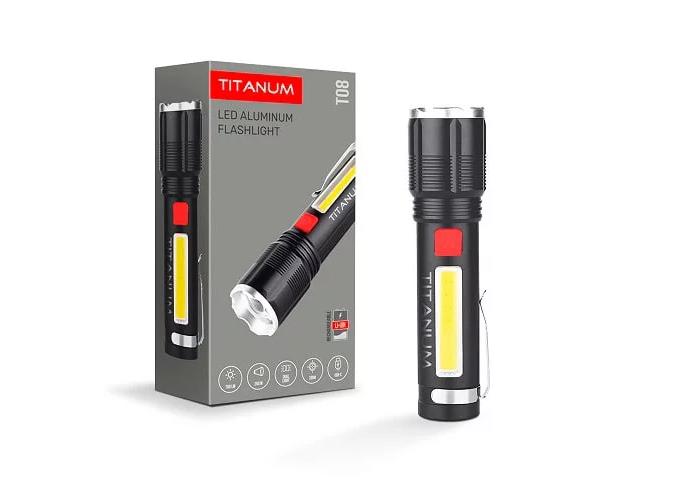 Купить оптом Светодиодный ручной фонарь TITANIUM T08 P90+COB (1х18650)