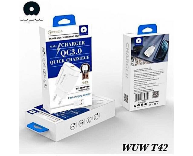 Купить оптом Сетевое зарядное со шнуром microUSB WUW T42 (1USB QC 18W)