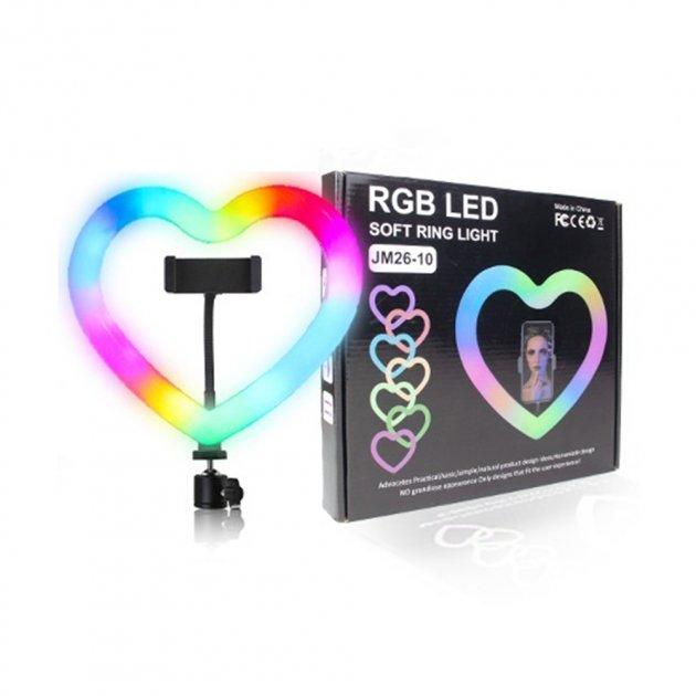 Купить оптом Кольцевая светодиодная RGB лампа в виде сердца (26 см) с зажимом для телефона JM26-10 (RGB) в Украине, изображение 2