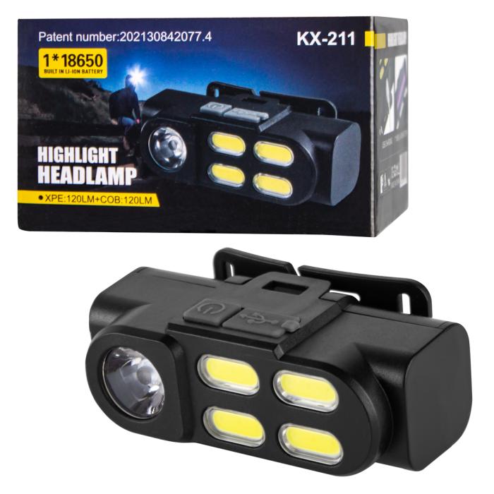 Купить оптом Налобный фонарь KX-211 (LED+COB) без аккумулятора